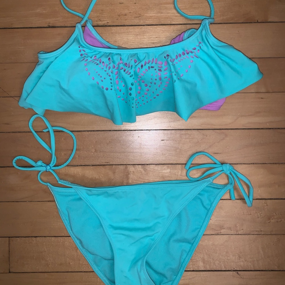 Pacsun Teal Blue & Purple Flowy Bikini Set